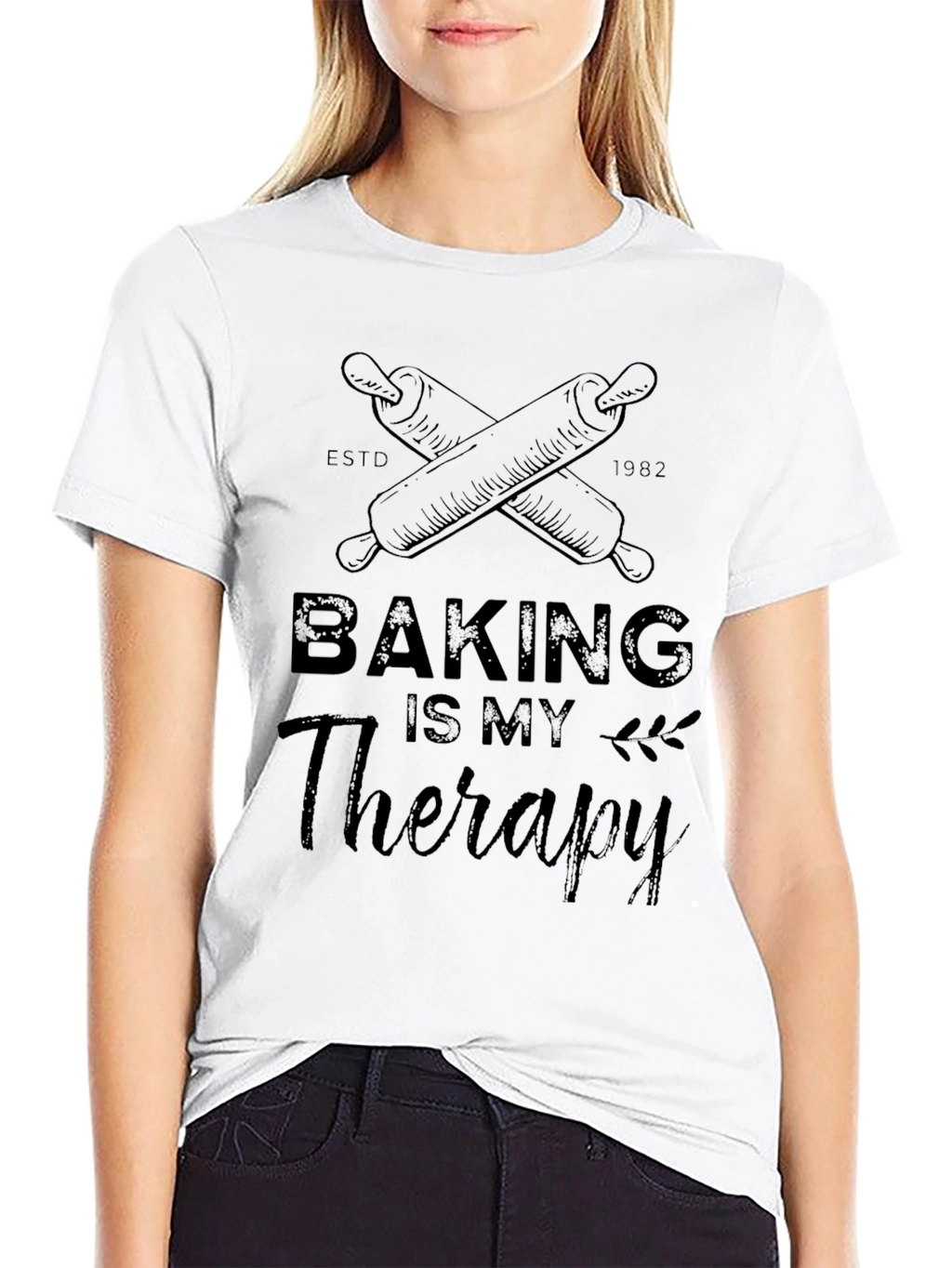 Baking is My Therapy Black Graphic T-Shirt
