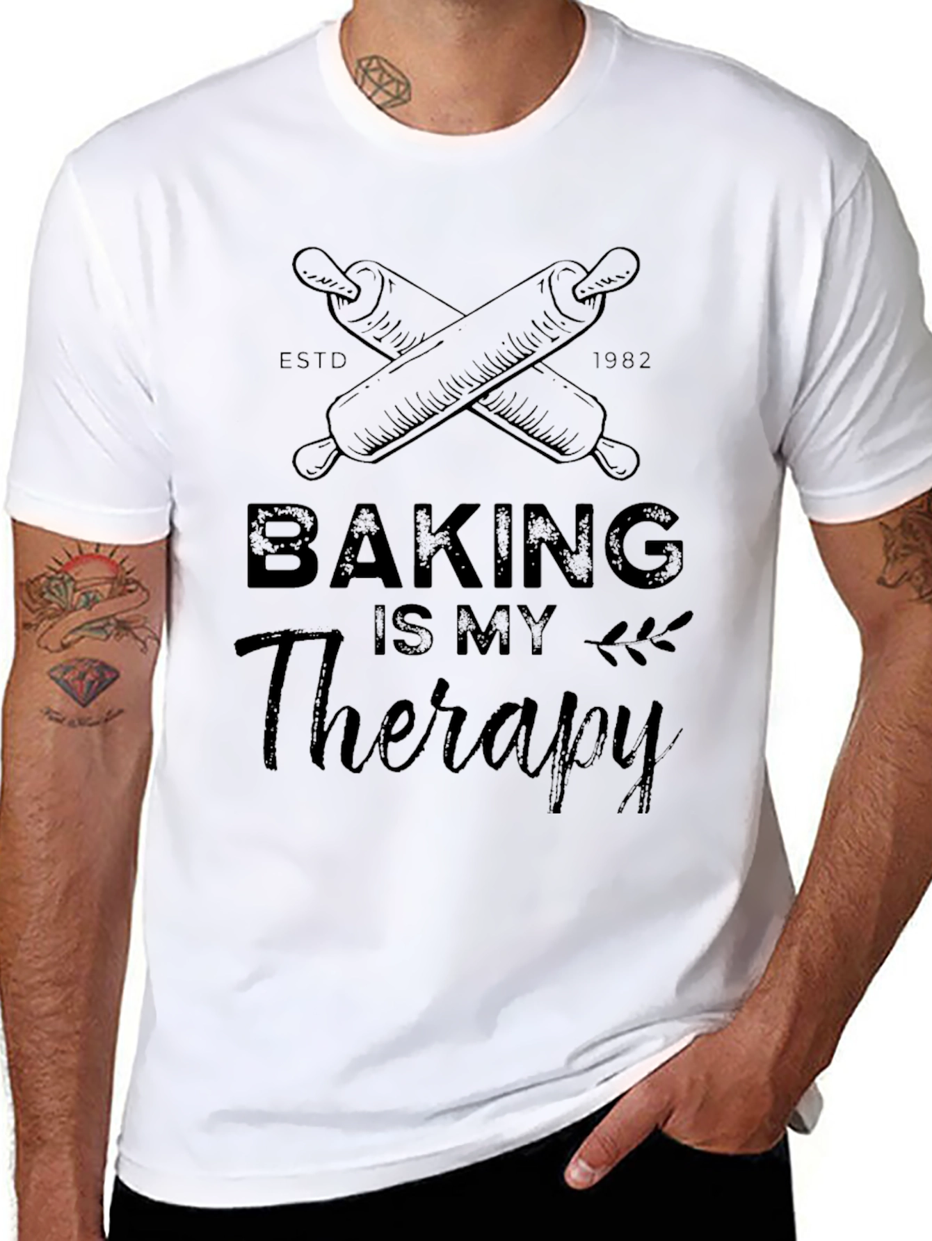 Baking is My Therapy Black Graphic T-Shirt