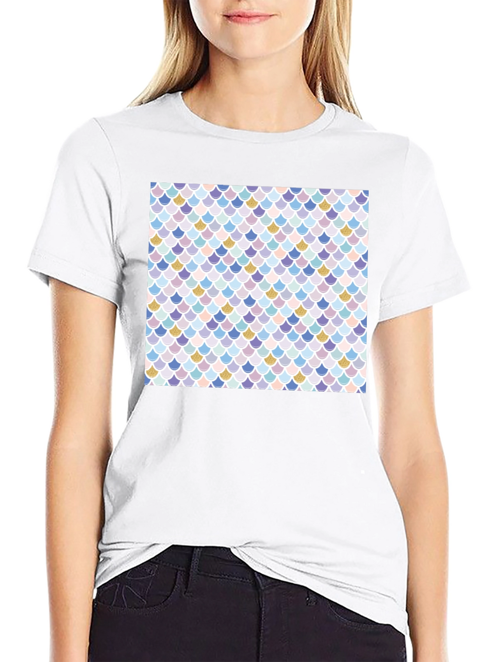 Mermaid Scale Print Black T-Shirt