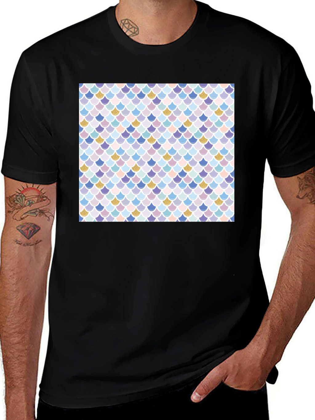 Mermaid Scale Print Black T-Shirt