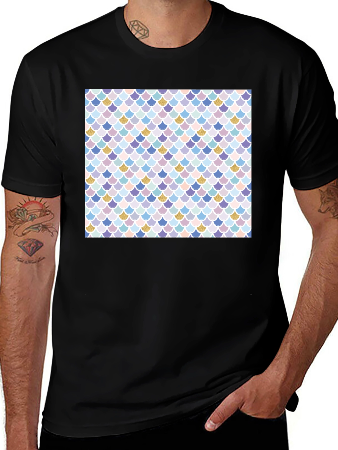 Mermaid Scale Print Black T-Shirt