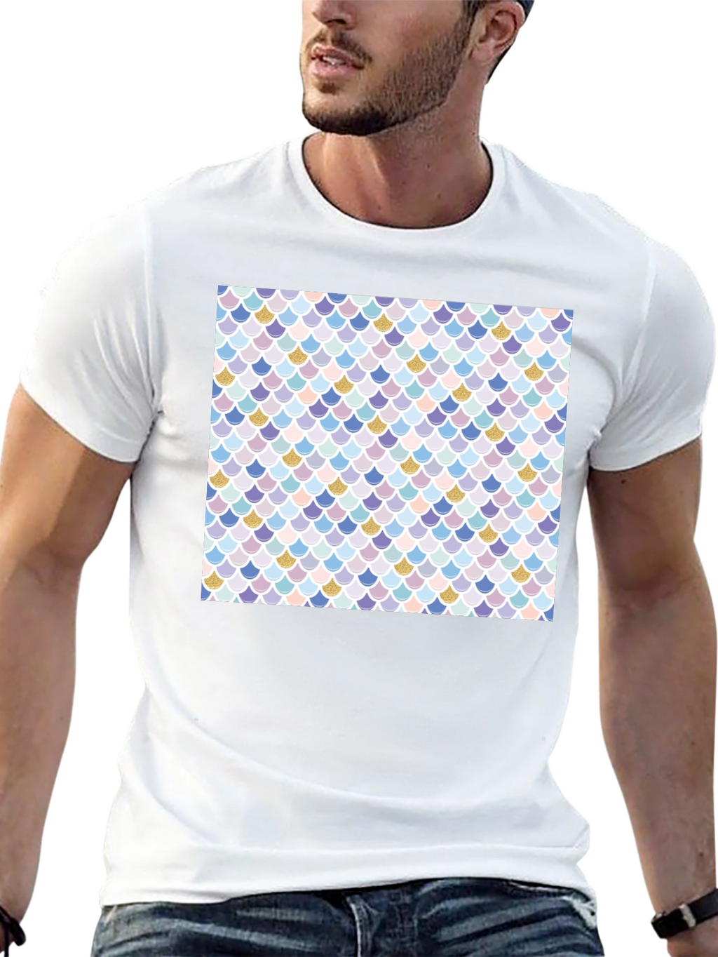 Mermaid Scale Print Black T-Shirt