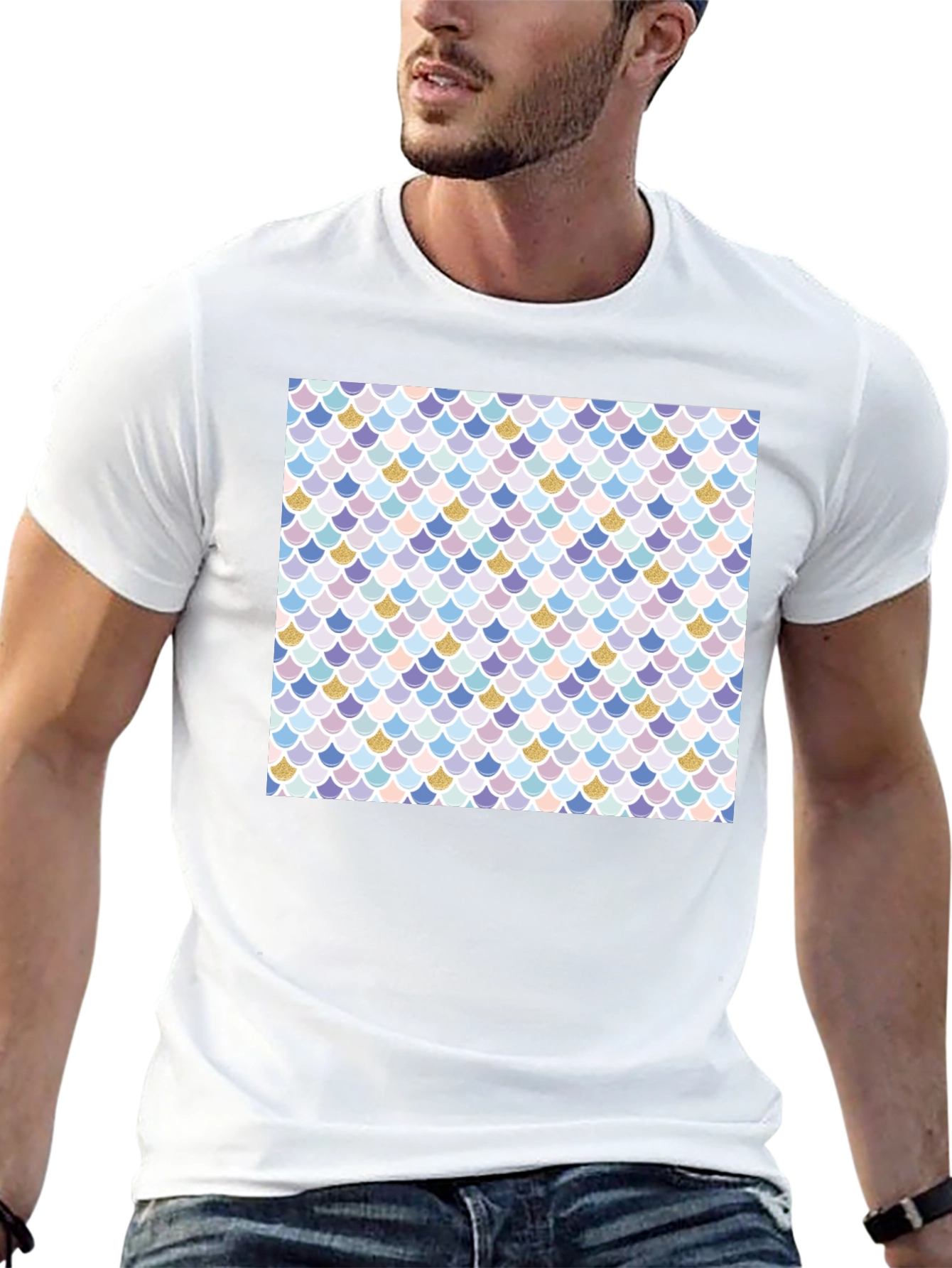 Mermaid Scale Print Black T-Shirt