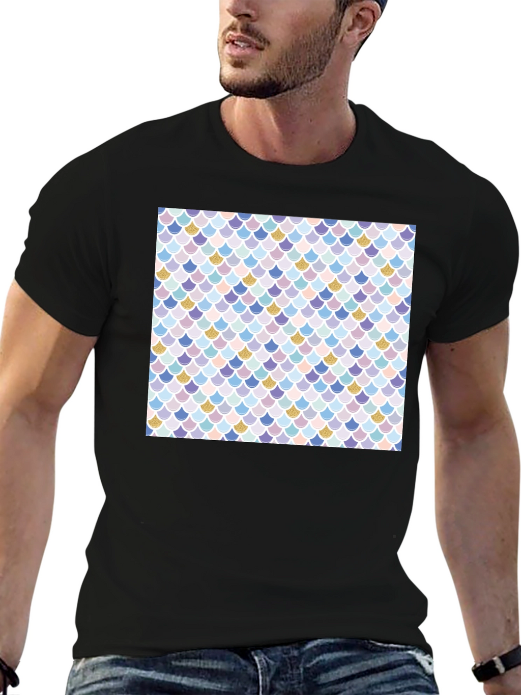 Mermaid Scale Print Black T-Shirt