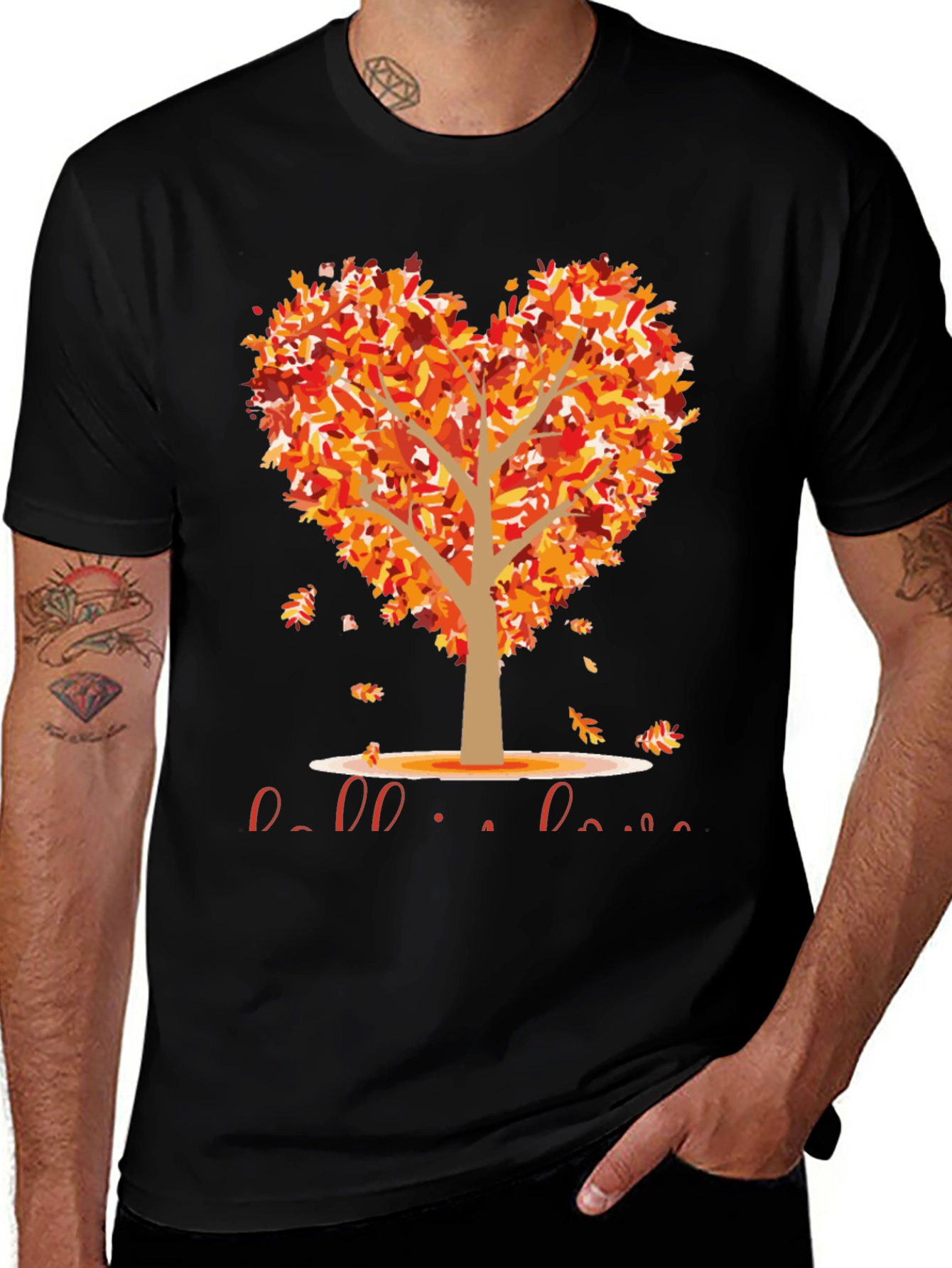 Fall in Love T-Shirt Heart Tree Graphic Tee