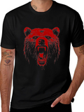 Red Bear Graphic Print Black T-Shirt