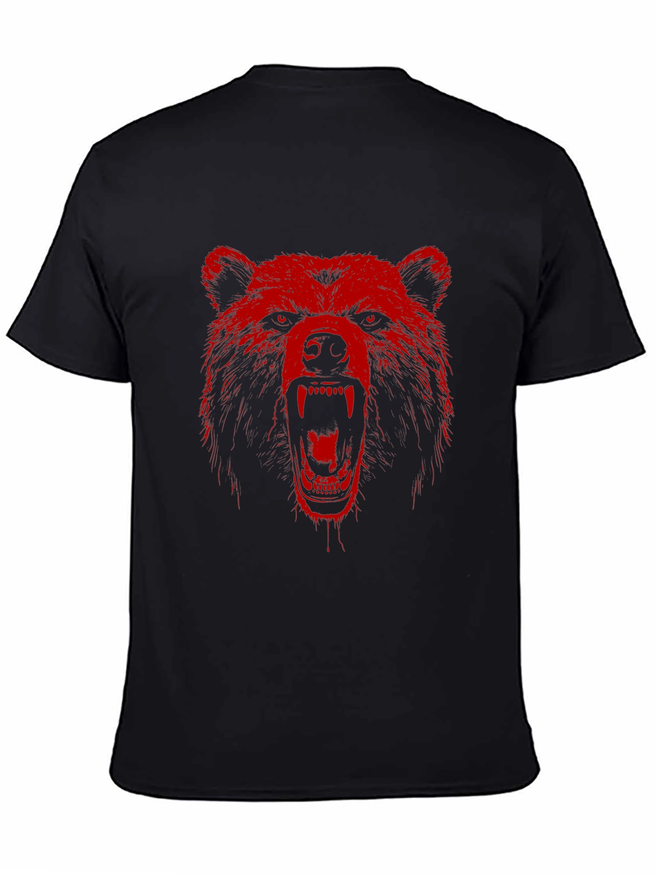 Red Bear Graphic Print Black T-Shirt