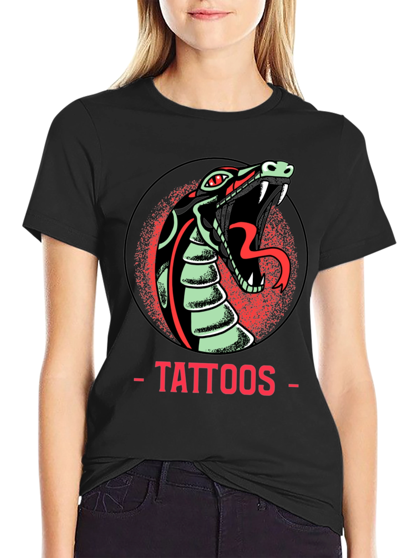 Snake Tattoo Graphic Tee - Edgy Mens Black T-Shirt