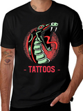 Snake Tattoo Graphic Tee - Edgy Mens Black T-Shirt