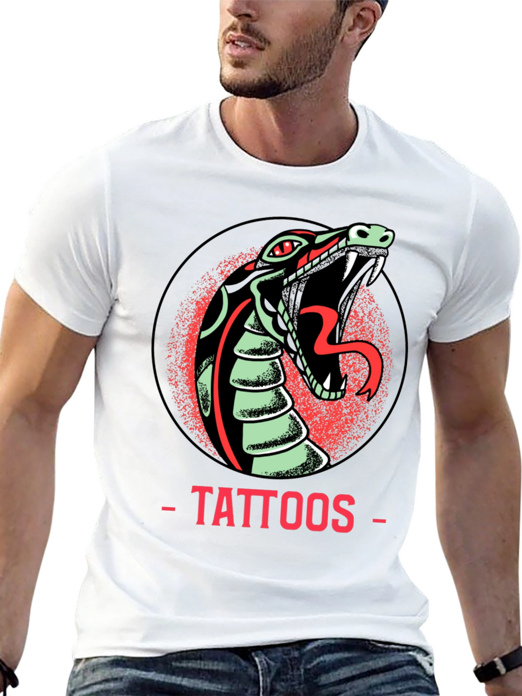 Snake Tattoo Graphic Tee - Edgy Mens Black T-Shirt