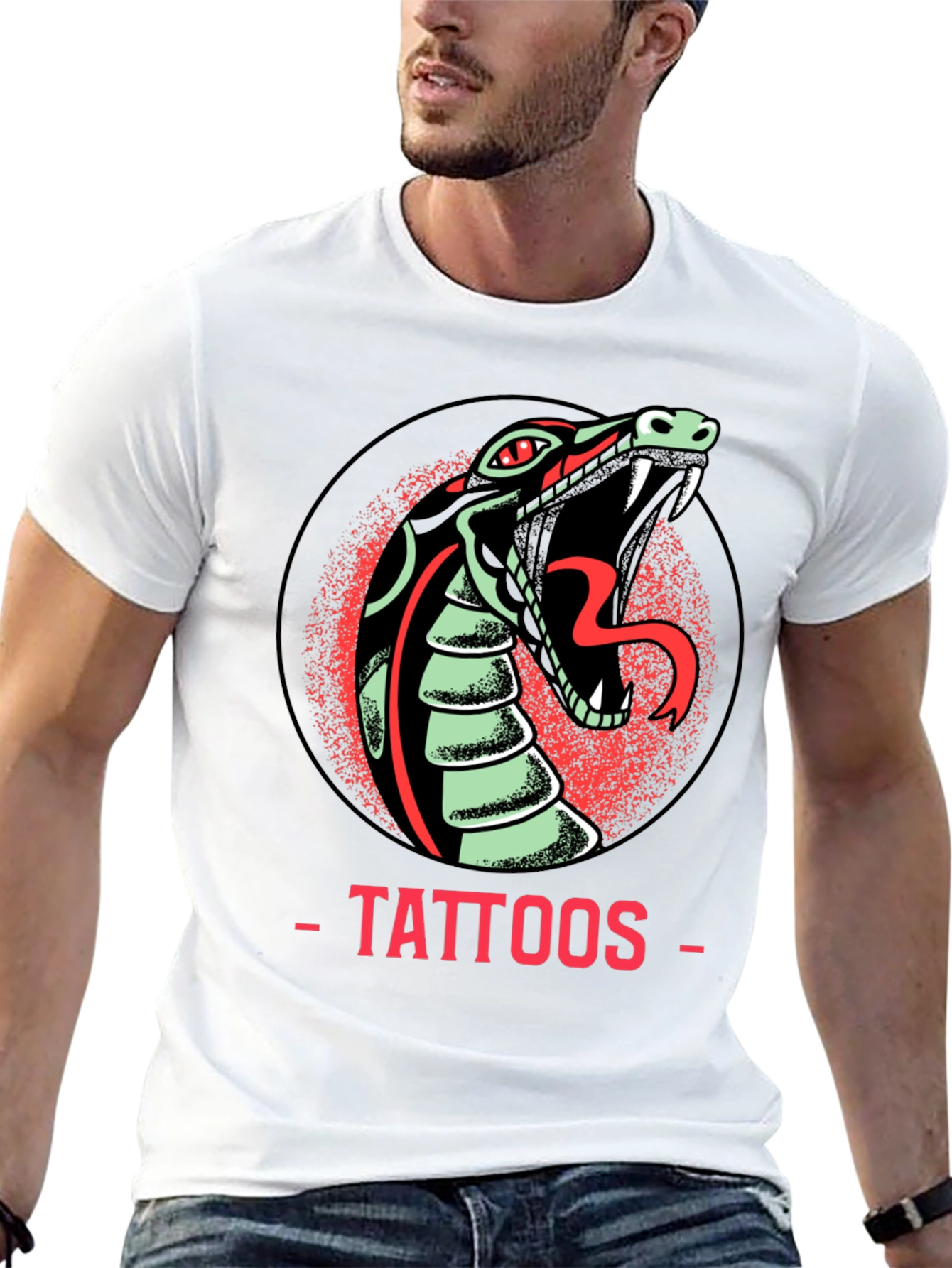 Snake Tattoo Graphic Tee - Edgy Mens Black T-Shirt