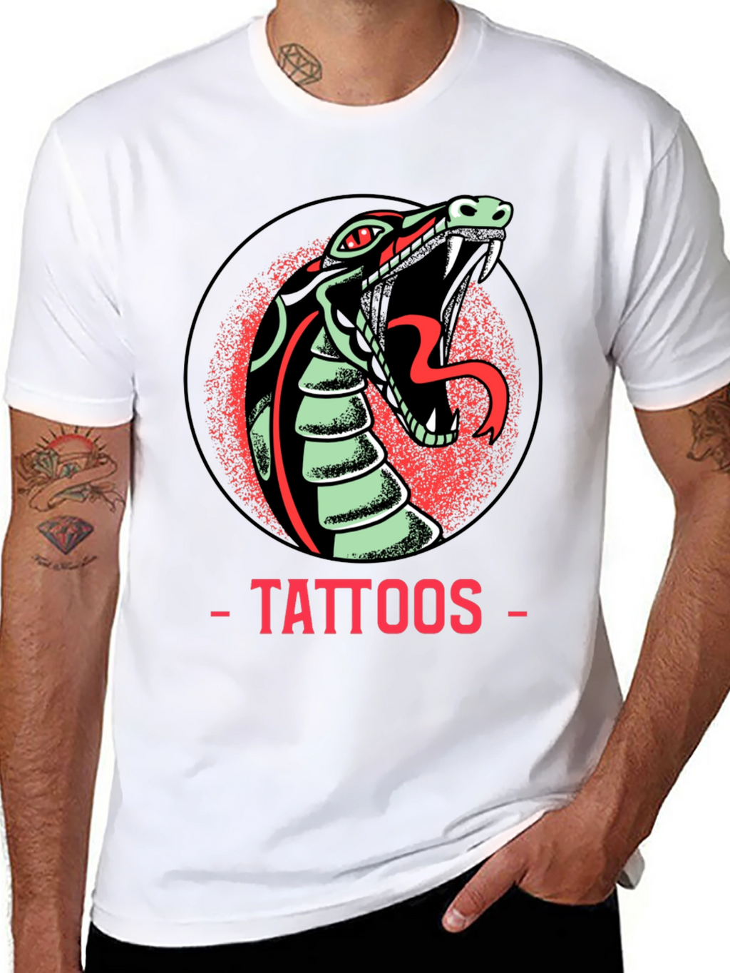 Snake Tattoo Graphic Tee - Edgy Mens Black T-Shirt