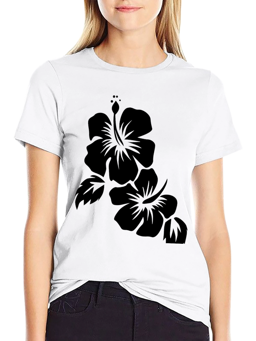 Hibiscus Flower Black T-Shirt