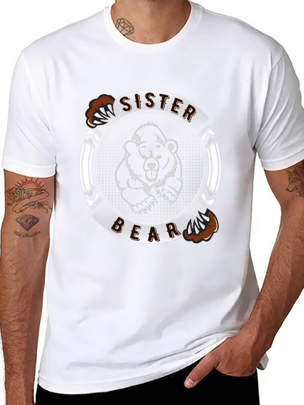 Sister Bear Graphic Tee - Black Cotton T-Shirt