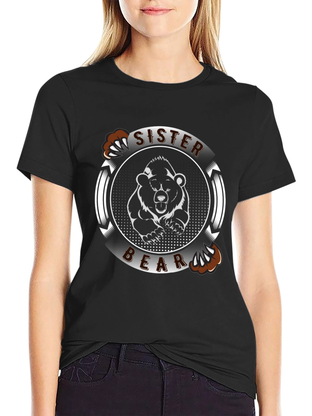 Sister Bear Graphic Tee - Black Cotton T-Shirt
