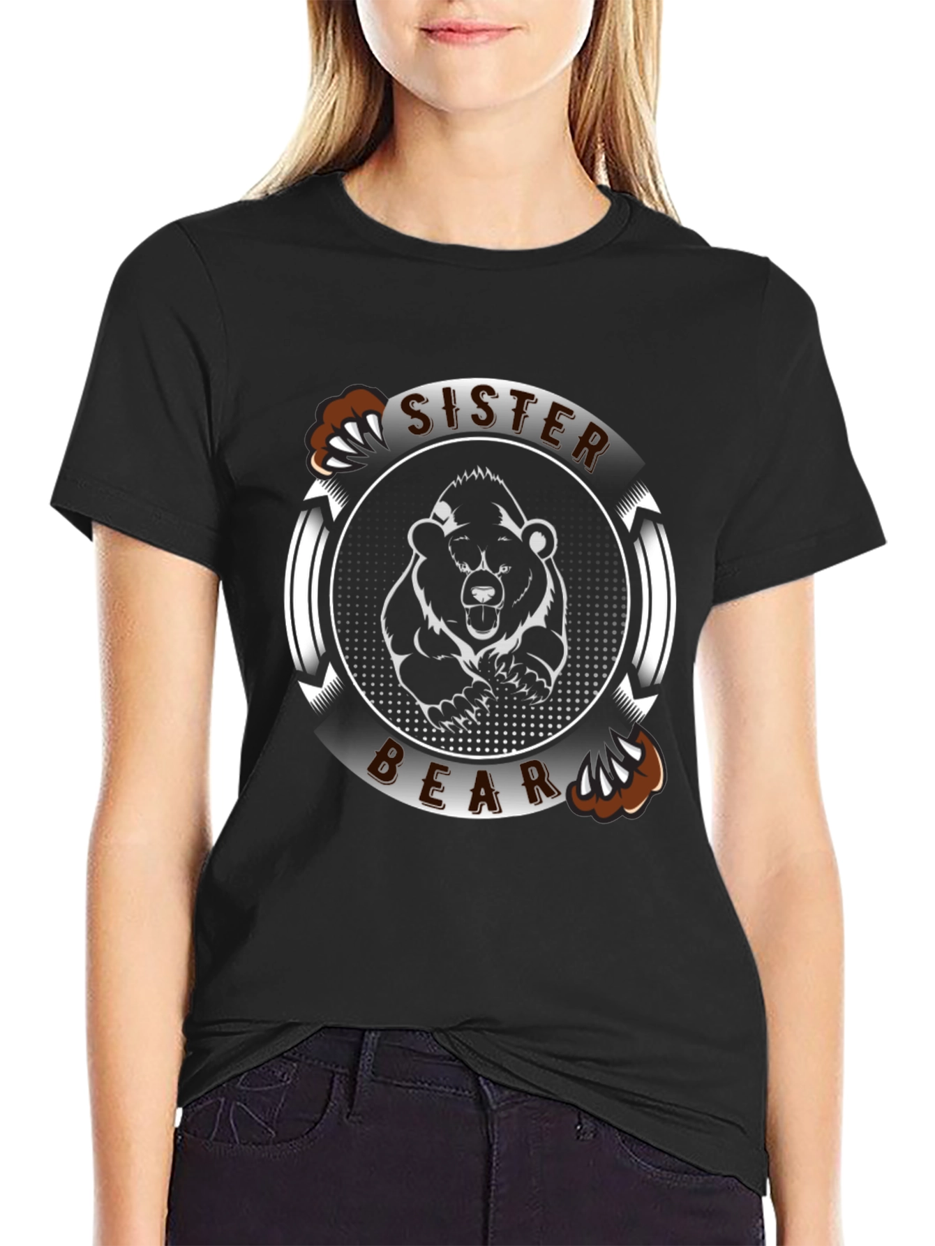 Sister Bear Graphic Tee - Black Cotton T-Shirt