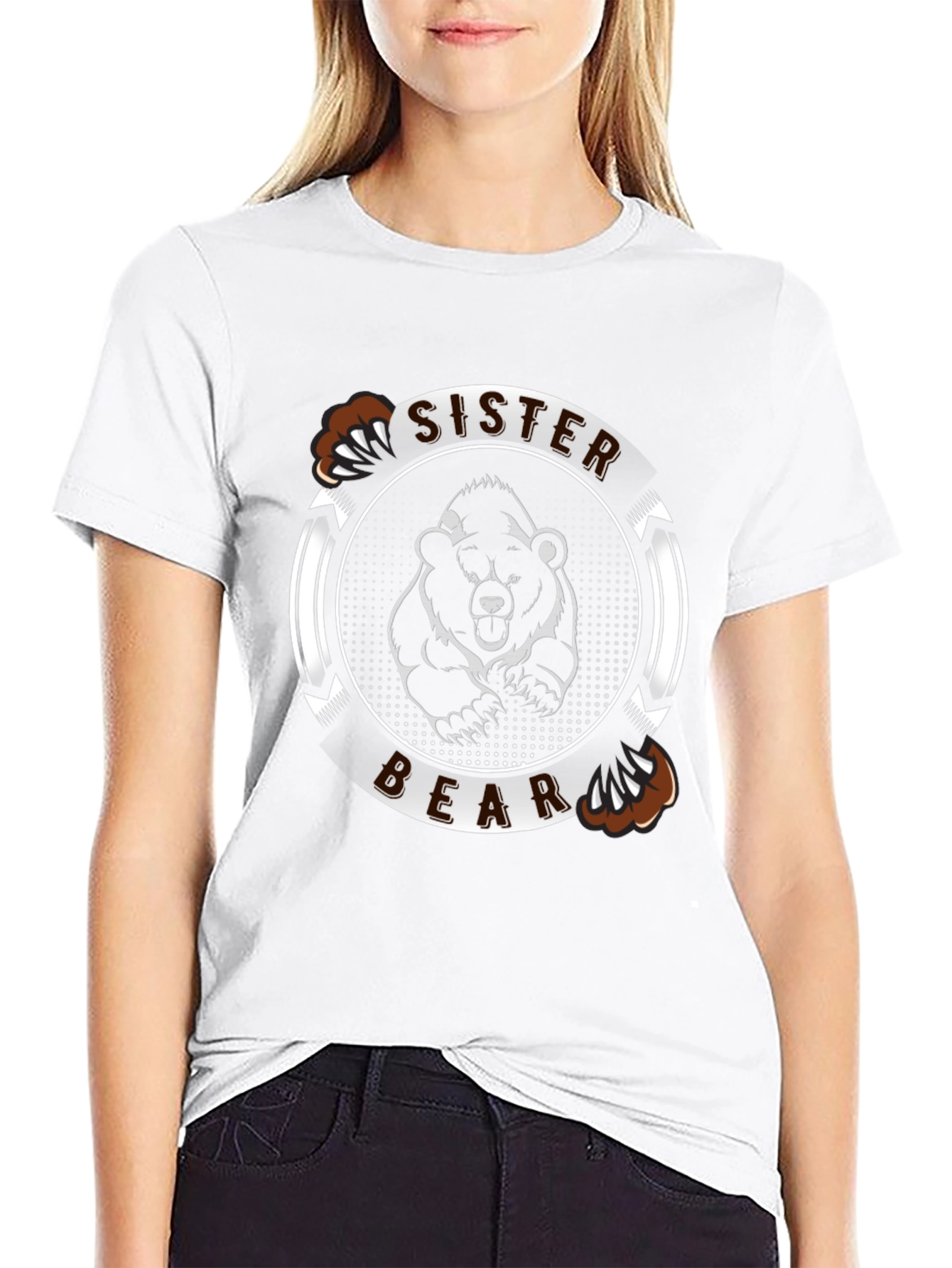 Sister Bear Graphic Tee - Black Cotton T-Shirt