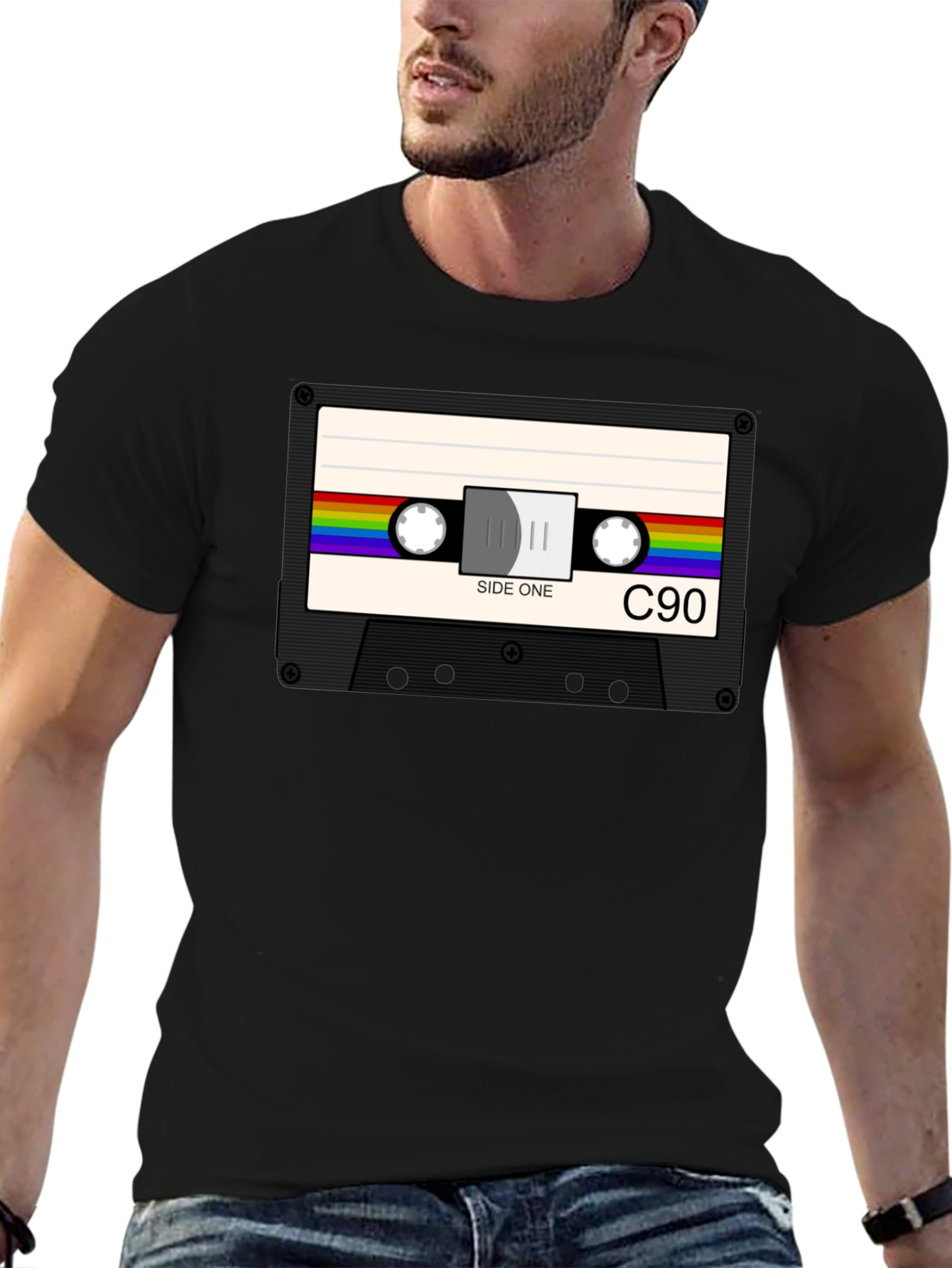 Retro Cassette Tape Graphic T-Shirt - Black