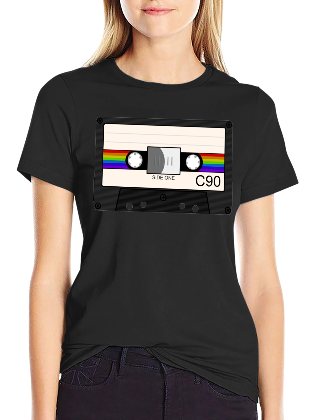 Retro Cassette Tape Graphic T-Shirt - Black