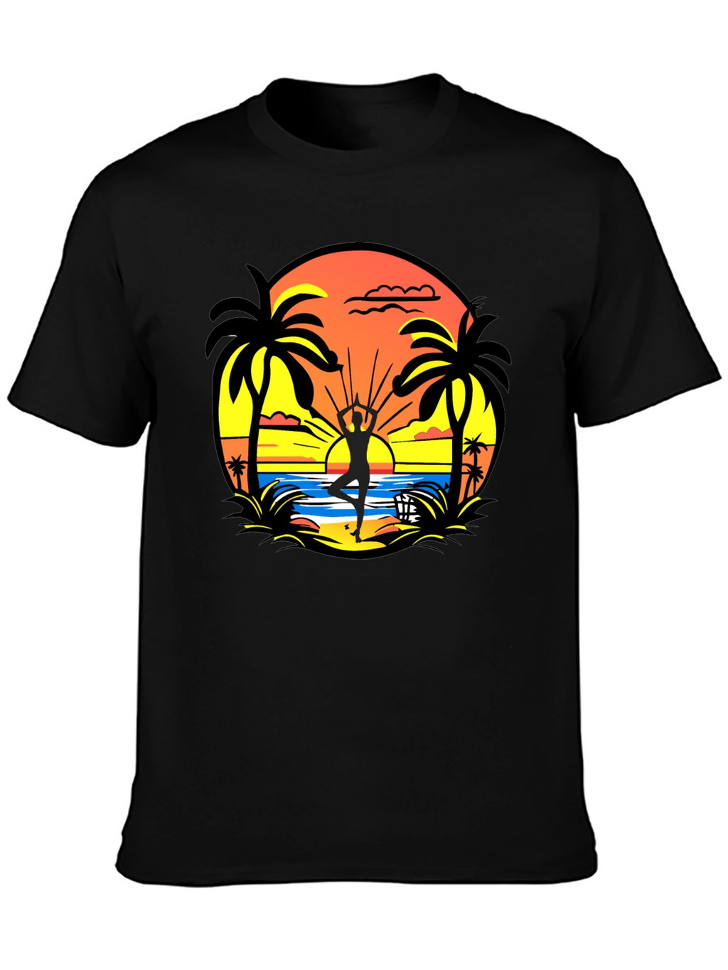 Sunset Beach Yoga Black T-Shirt