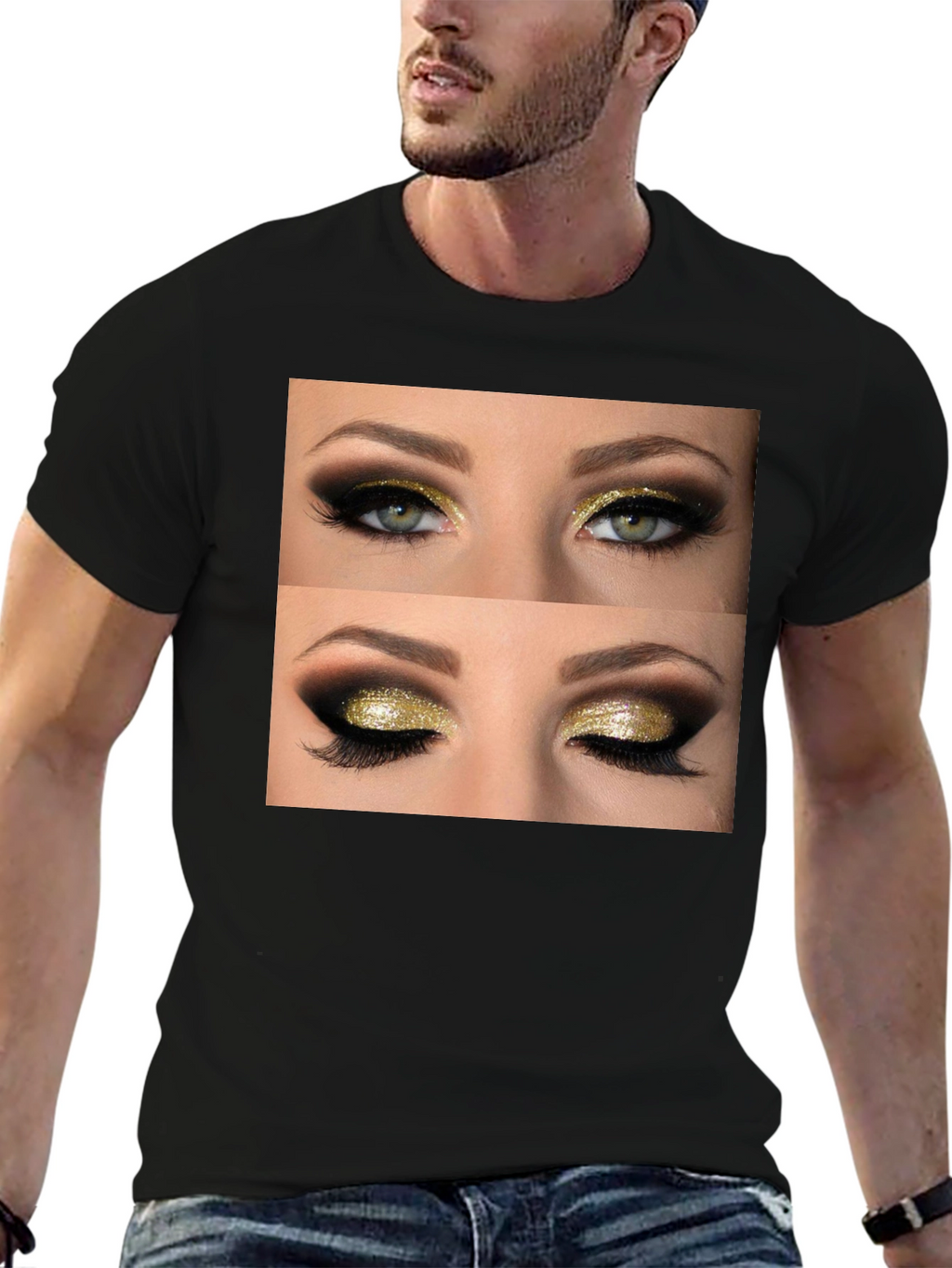 Glam Eyes Graphic Tee - Black Cotton Casual Wear