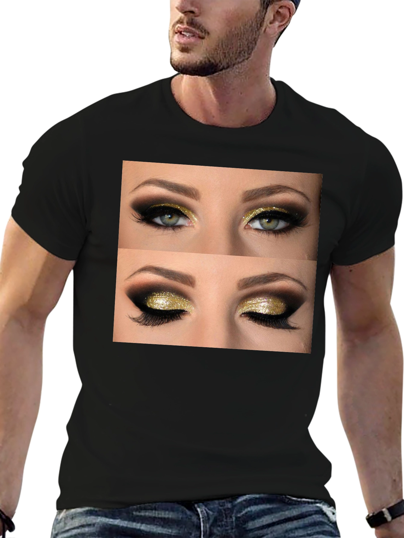 Glam Eyes Graphic Tee - Black Cotton Casual Wear