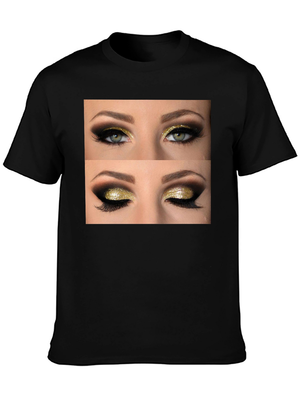 Glam Eyes Graphic Tee - Black Cotton Casual Wear