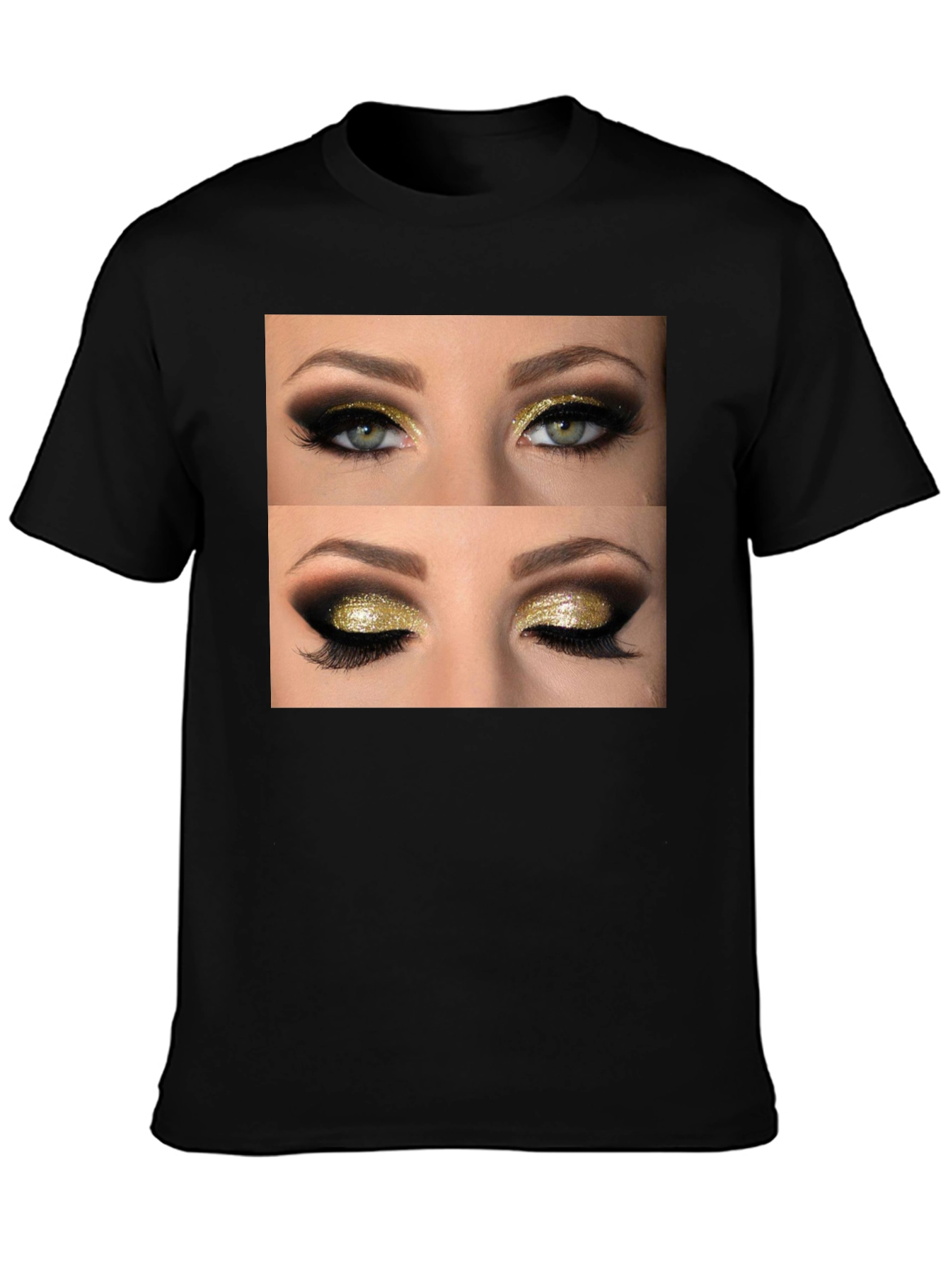 Glam Eyes Graphic Tee - Black Cotton Casual Wear