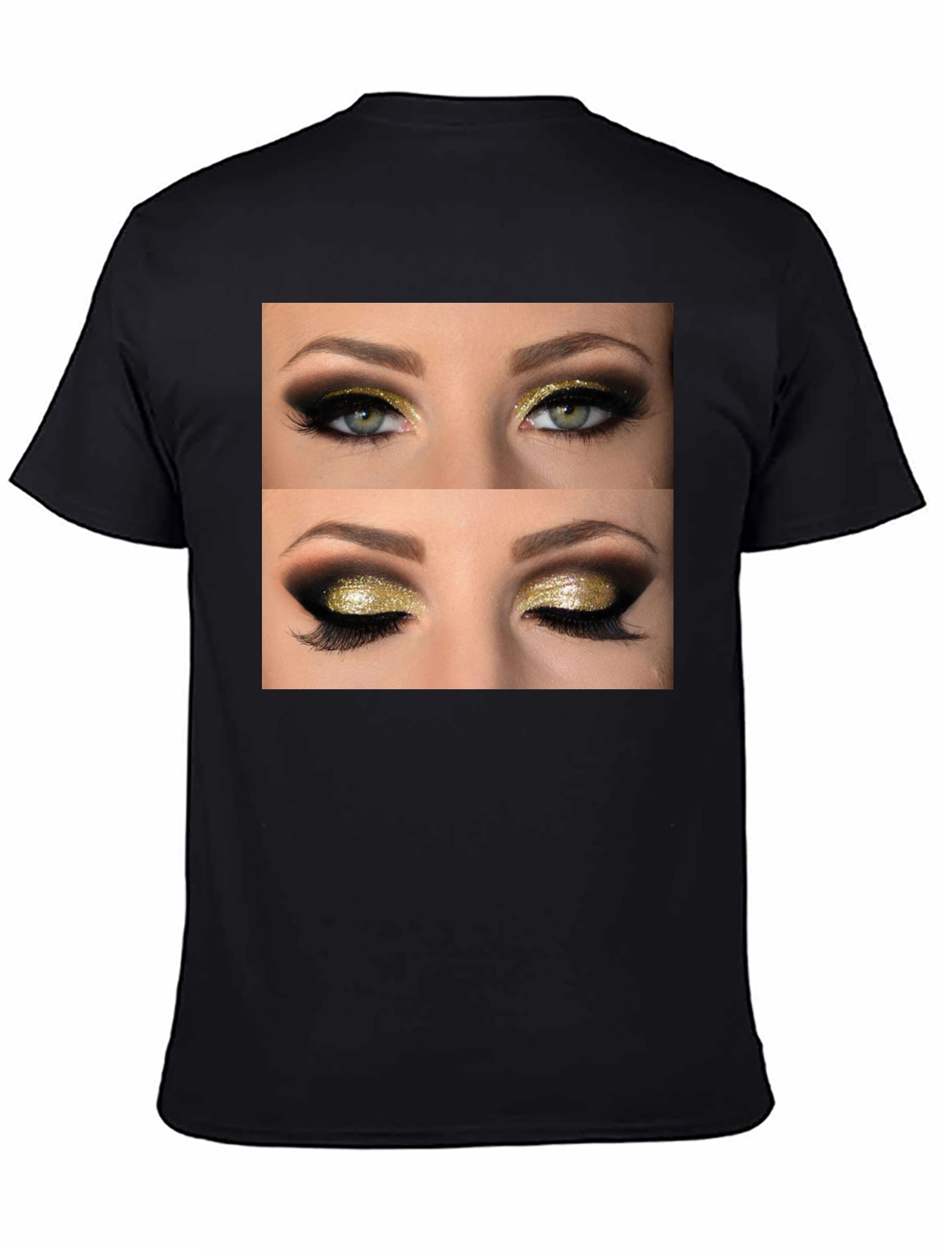 Glam Eyes Graphic Tee - Black Cotton Casual Wear