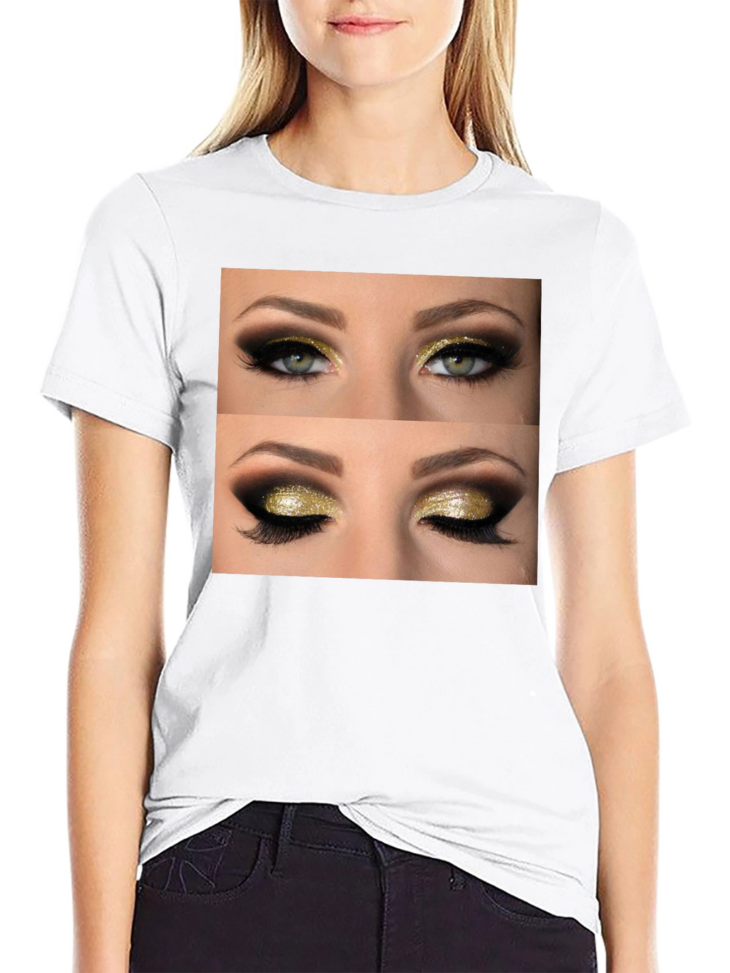 Glam Eyes Graphic Tee - Black Cotton Casual Wear