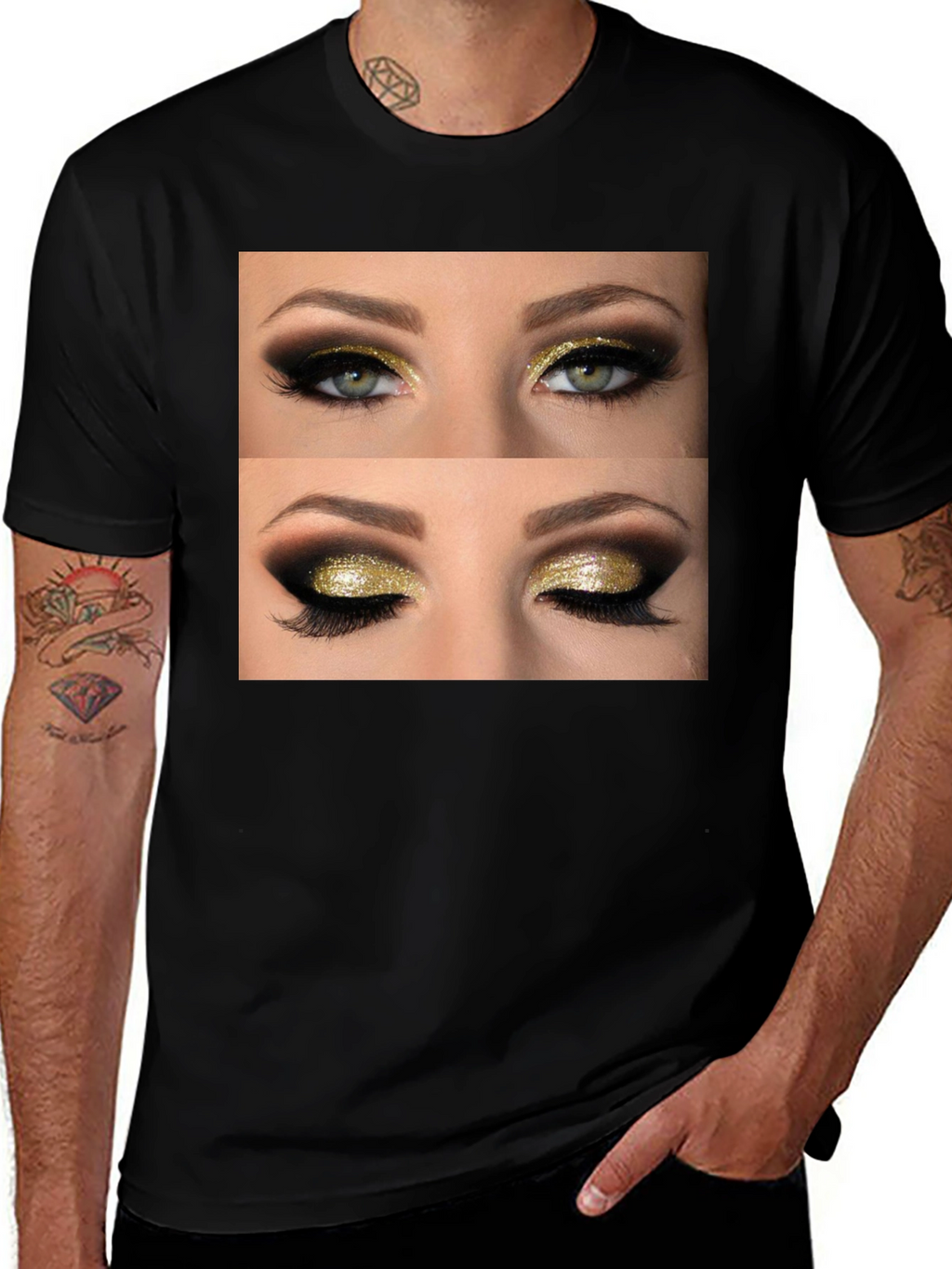Glam Eyes Graphic Tee - Black Cotton Casual Wear