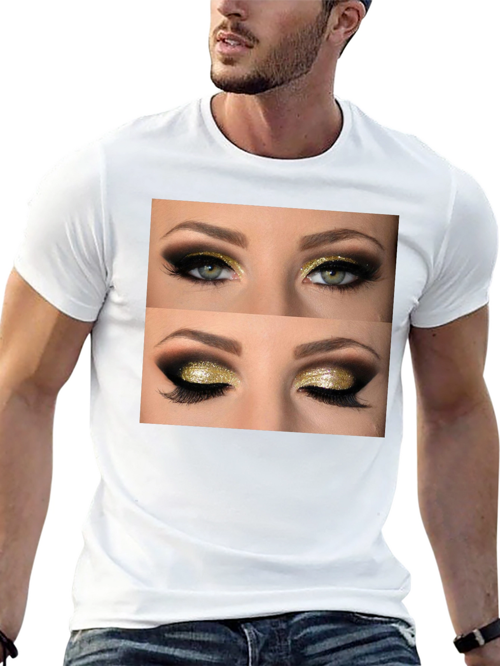 Glam Eyes Graphic Tee - Black Cotton Casual Wear
