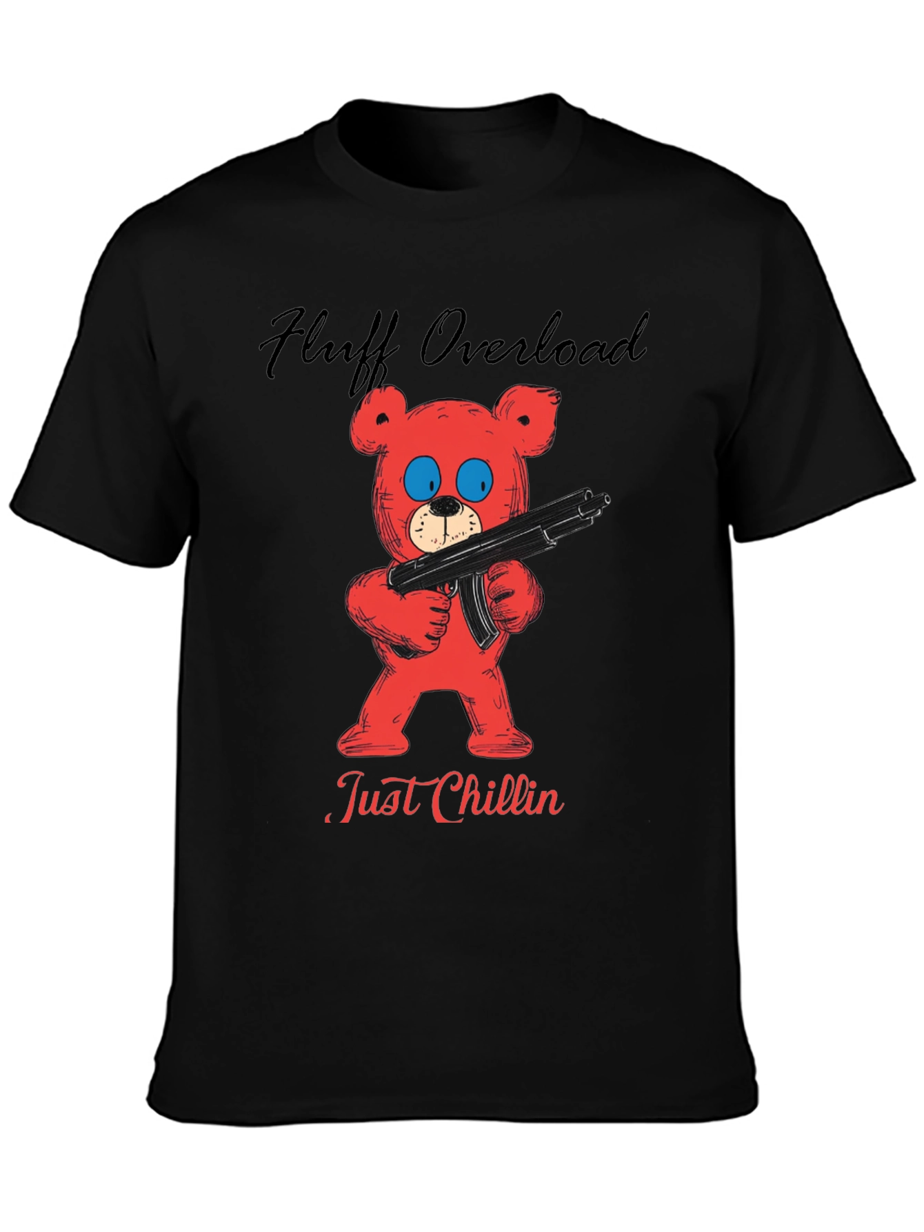 Fluff Overload T-Shirt: Red Bear with Gun