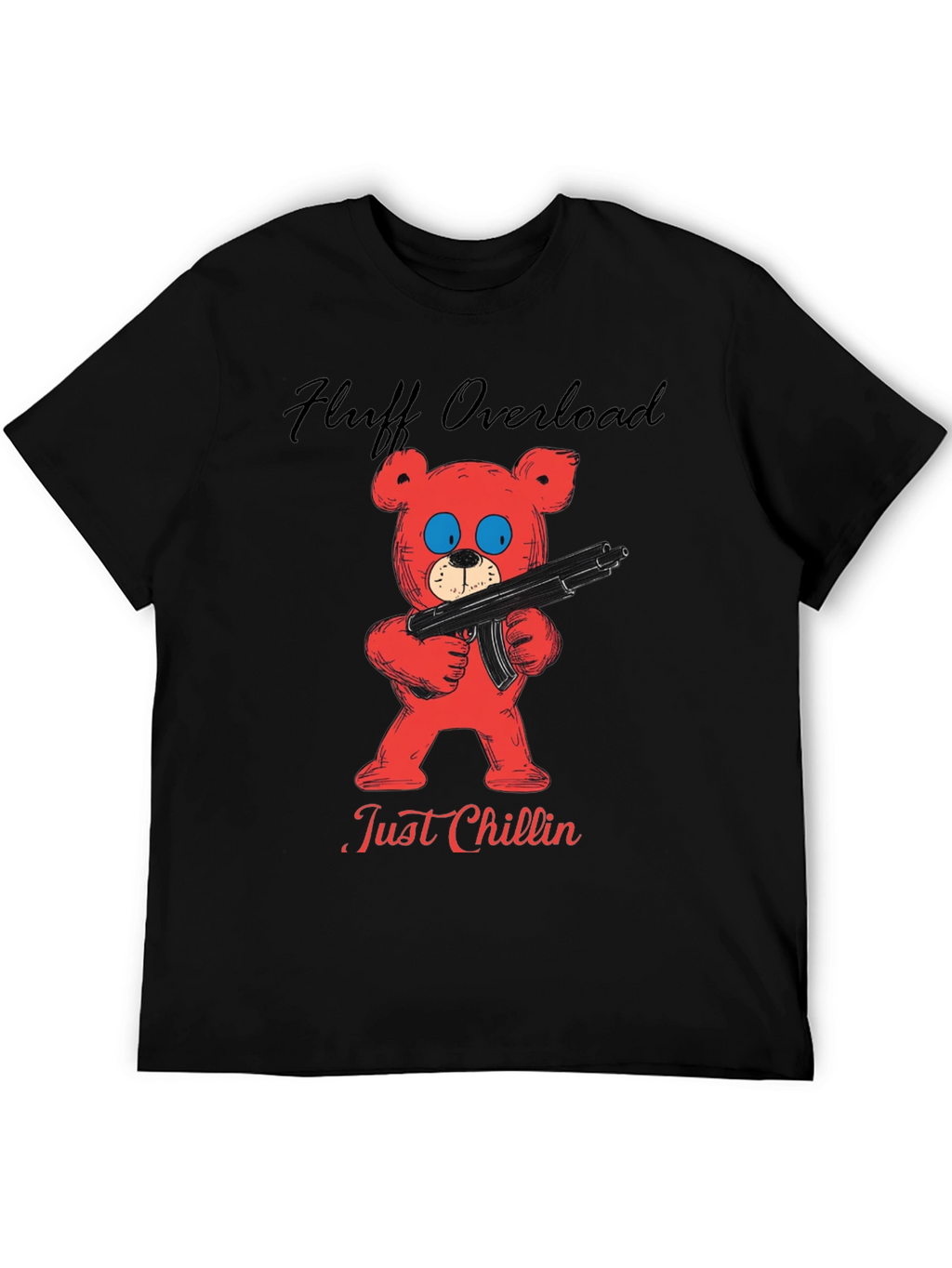Fluff Overload T-Shirt: Red Bear with Gun