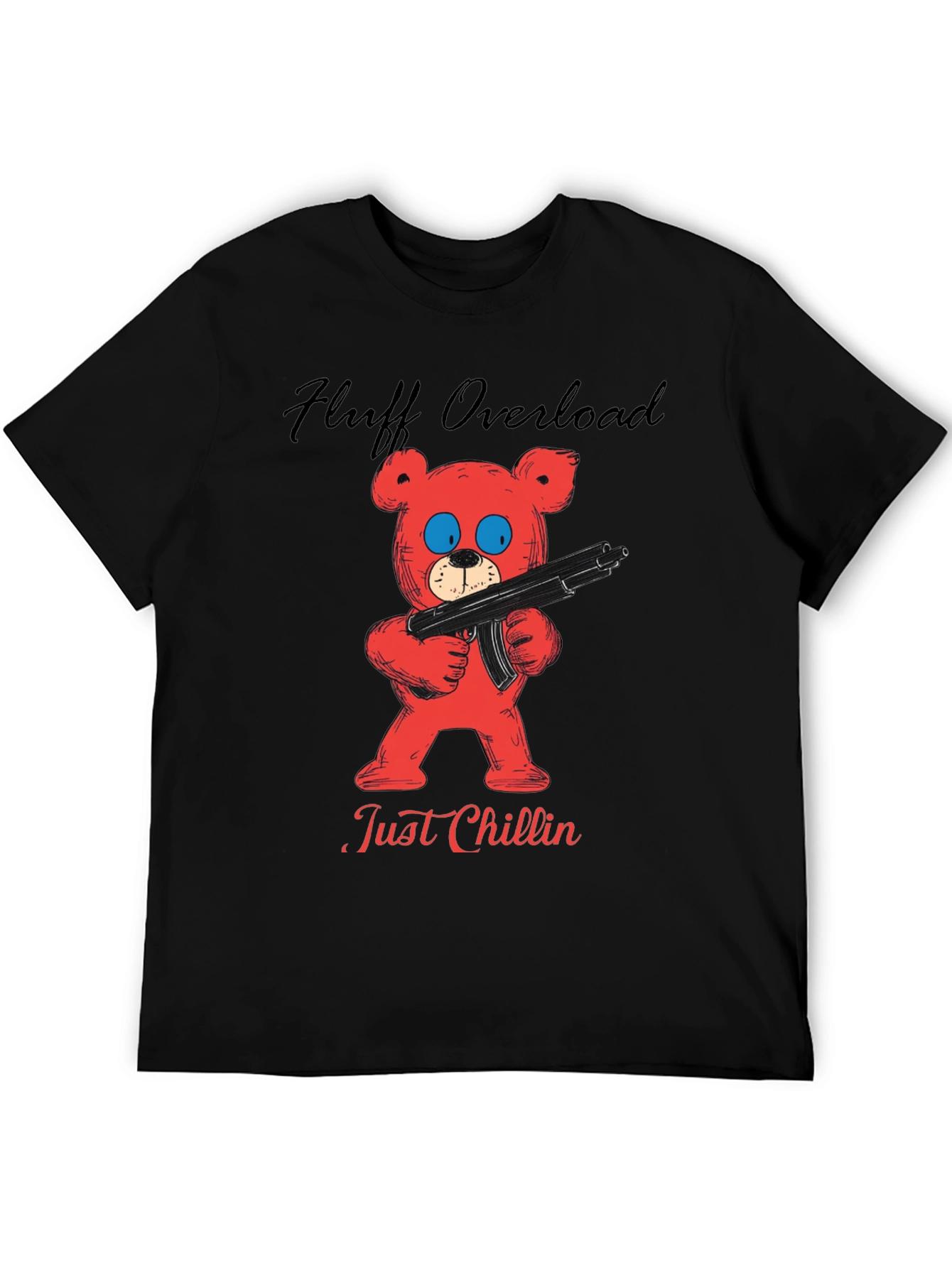 Fluff Overload T-Shirt: Red Bear with Gun