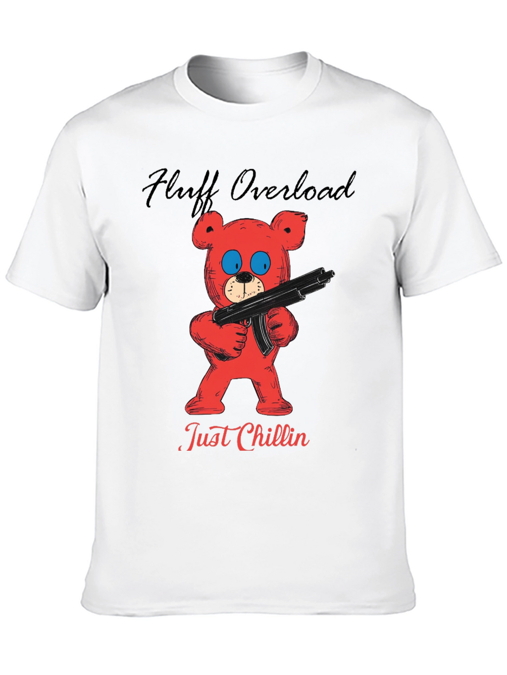 Fluff Overload T-Shirt: Red Bear with Gun