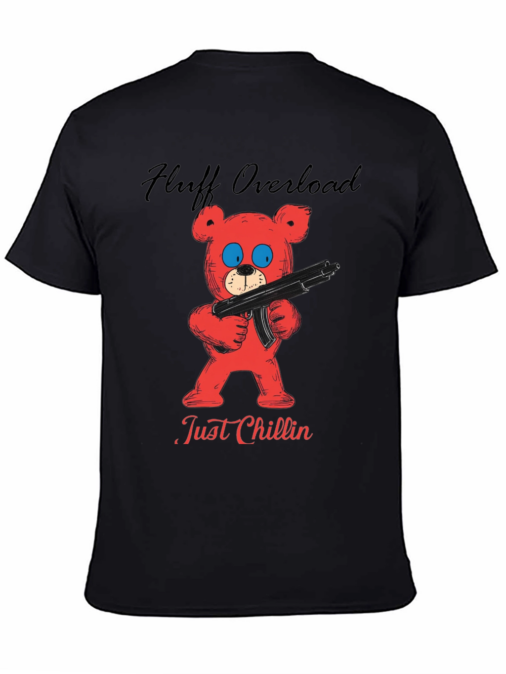 Fluff Overload T-Shirt: Red Bear with Gun
