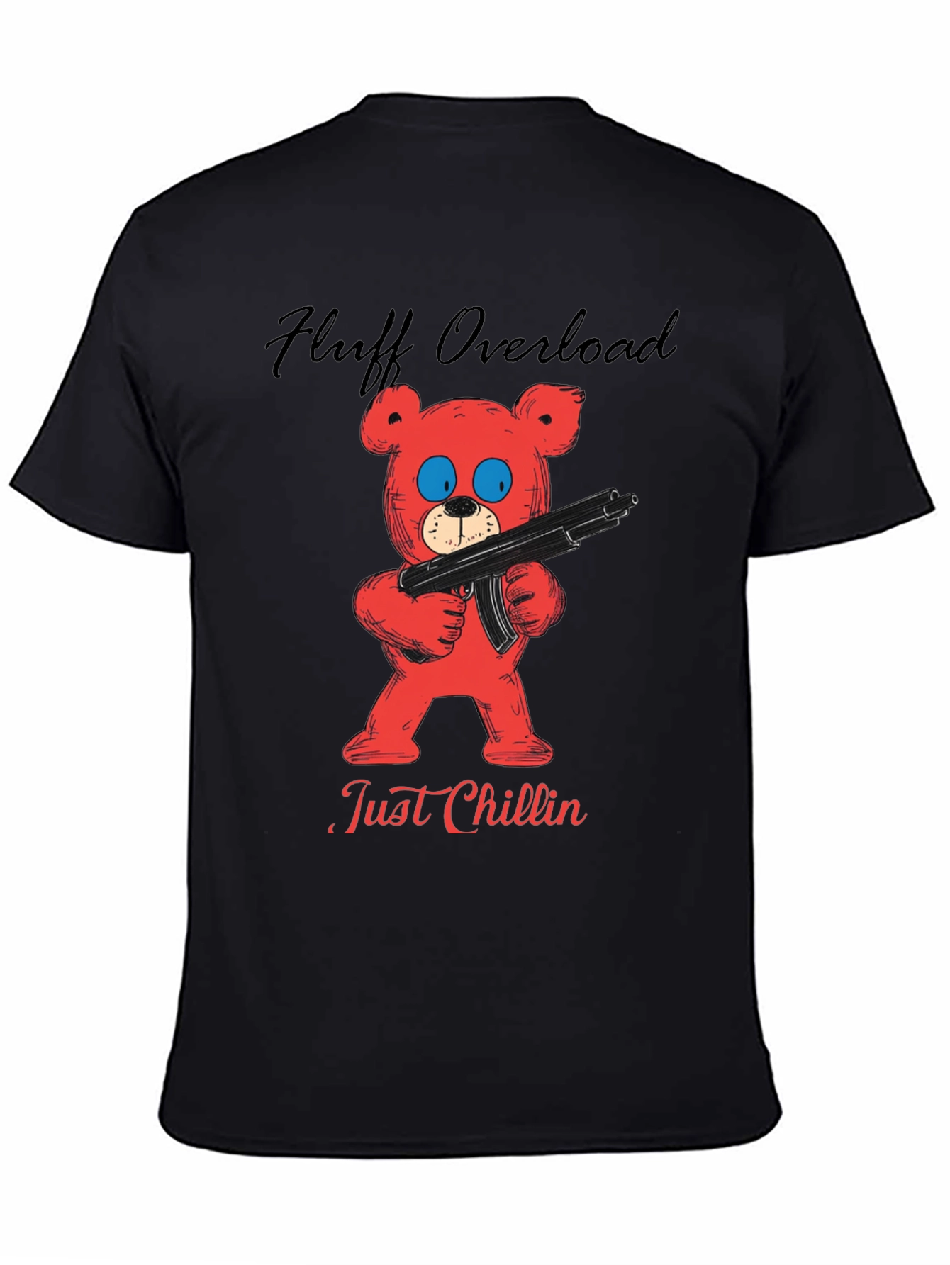 Fluff Overload T-Shirt: Red Bear with Gun
