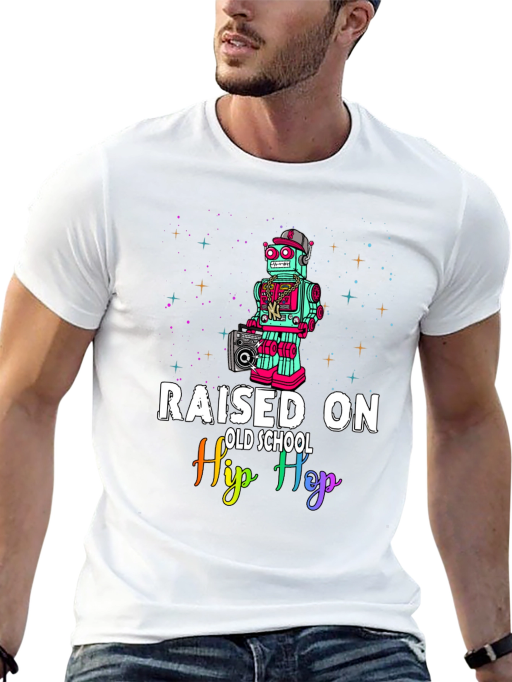 Raised On Old School Hip Hop Robot T-Shirt