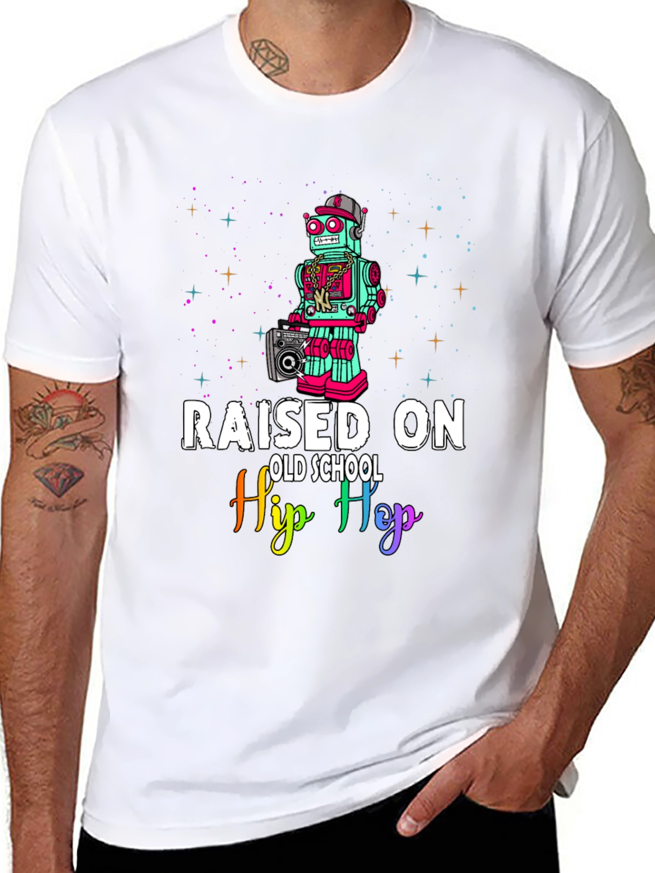 Raised On Old School Hip Hop Robot T-Shirt