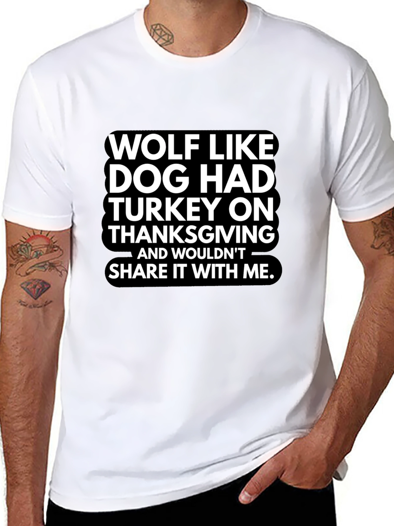 Funny Thanksgiving Wolf Dog Graphic T-Shirt