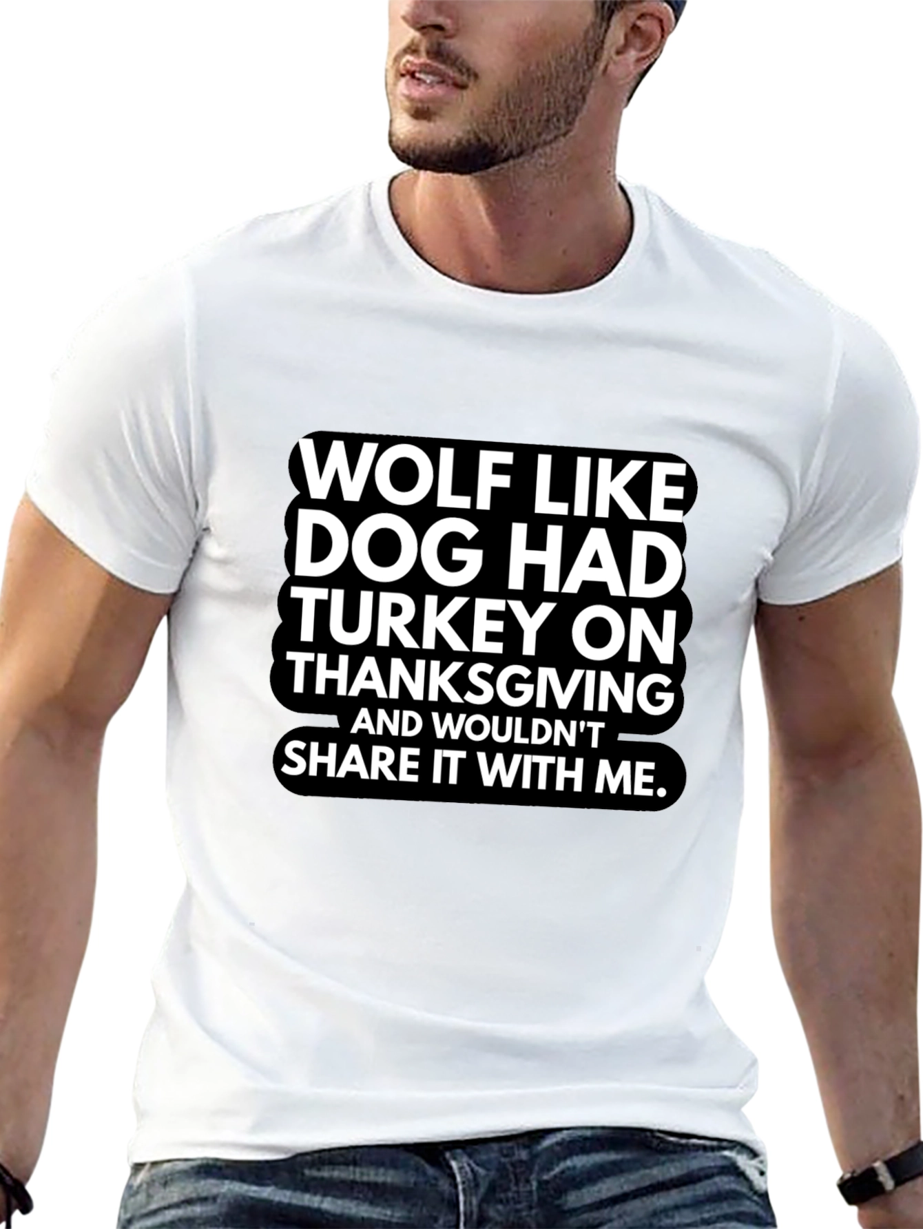 Funny Thanksgiving Wolf Dog Graphic T-Shirt
