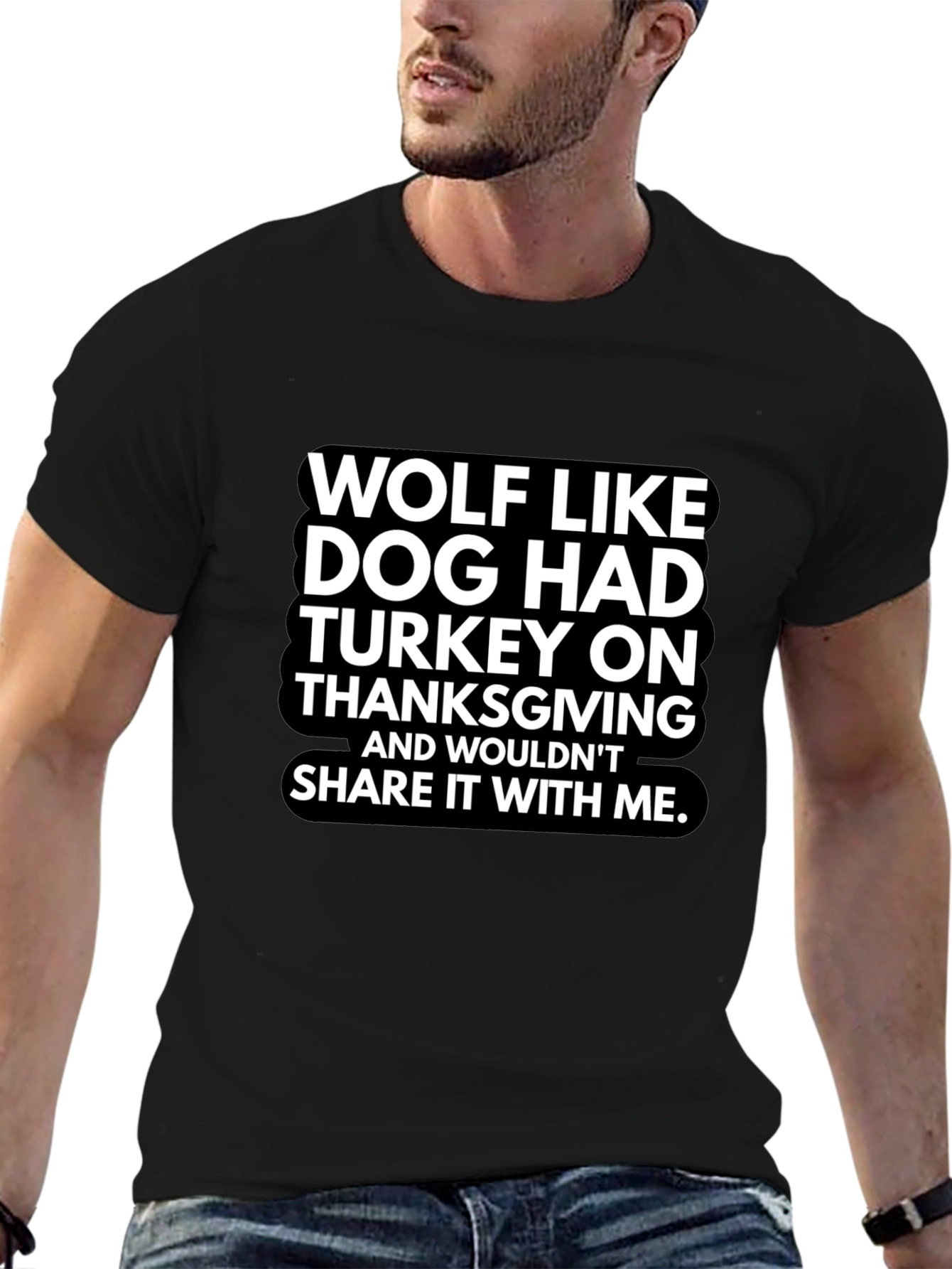 Funny Thanksgiving Wolf Dog Graphic T-Shirt